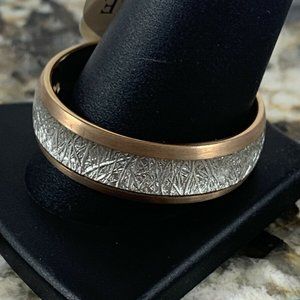 Rose Gold Tone Tungsten Meteor Inlay Sz 14.5